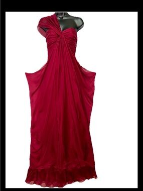 Y2K ABS Allen Schwartz Silk Goddess Gown One Shoulder Formal Dress Prom SOLD